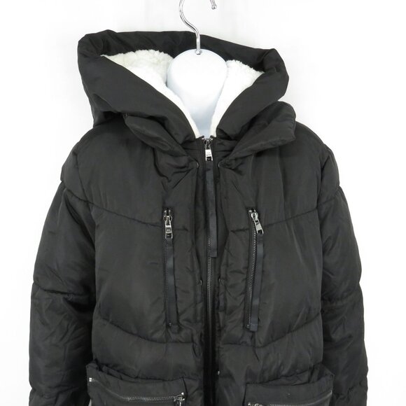 Steve Madden Small Black Quilted Hooded Jacket Multiple Pockets NWOT - Picture 3 of 7